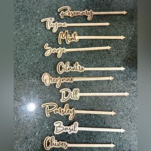 FINAL SALE Herb Plant Markers Identifiers Stakes Wooden Laser Cut Set of 10